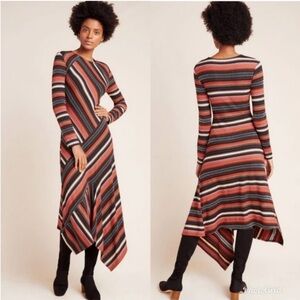 Anthropologie Maeve Parkside Asymmetrical Striped Knit MIDI Dress